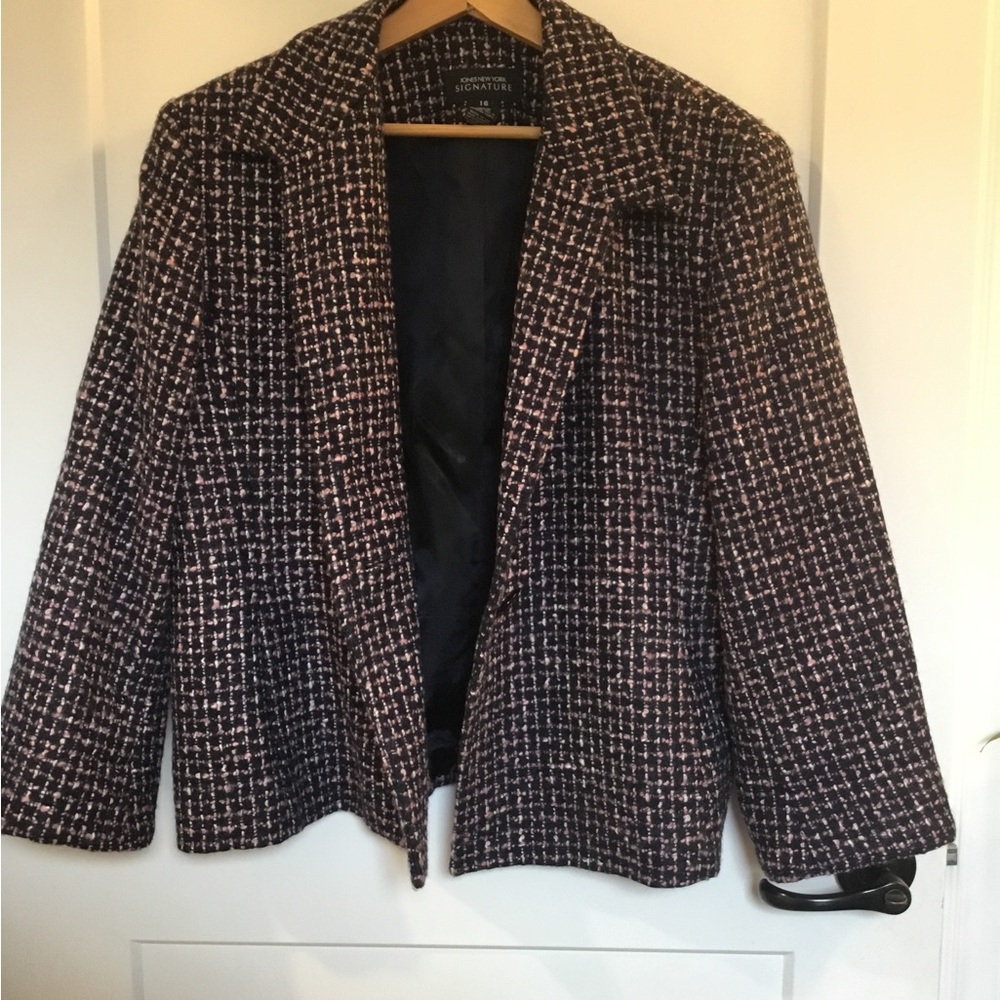 Jones New York Pink and Black Tweed Blazer Jacket - Picture 3 of 5